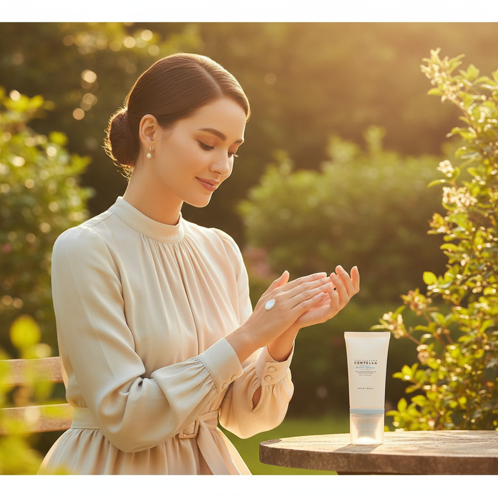 صورة محتشمة لامرأة تضع واقي الشمس