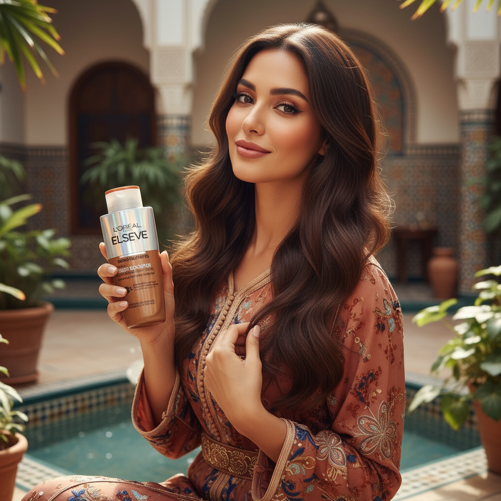 امرأة مغربية واقعية مع منتجات الشعر